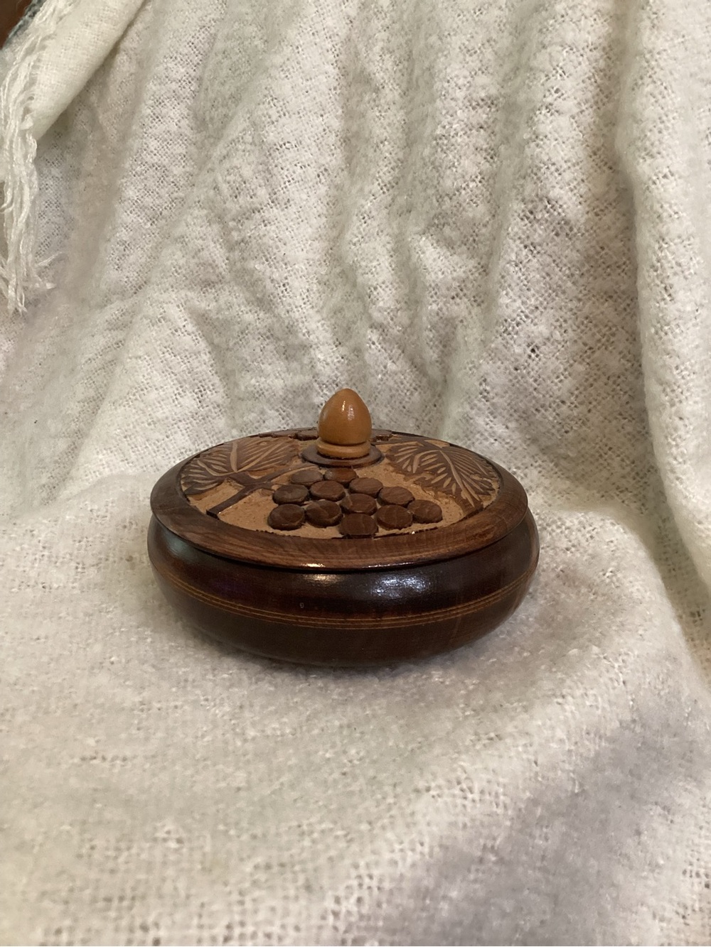 Handcarved Wooden Trinket Box with Decorative Lid